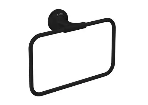 Schwarzer Handtuchring mit einem runden Wandhalter von AXOR. Das Design ist schlicht und funktional, ideal für moderne Badezimmer.